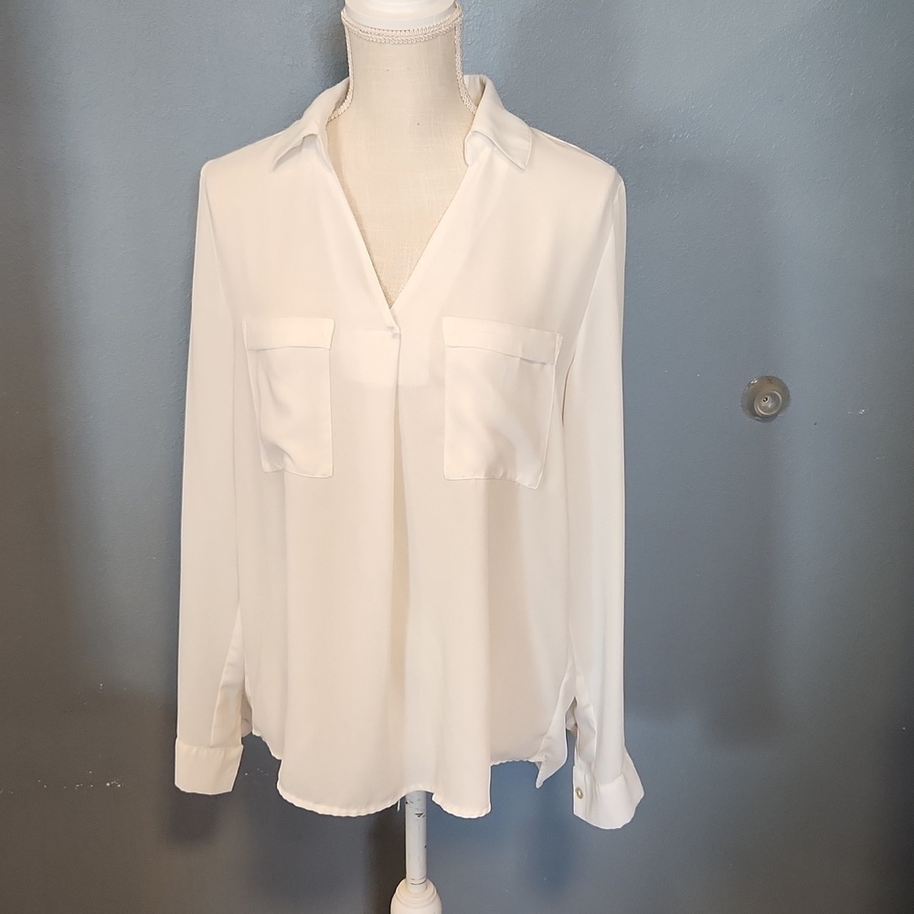 Maurice's Preppy sheer vneck long sleeve blouse